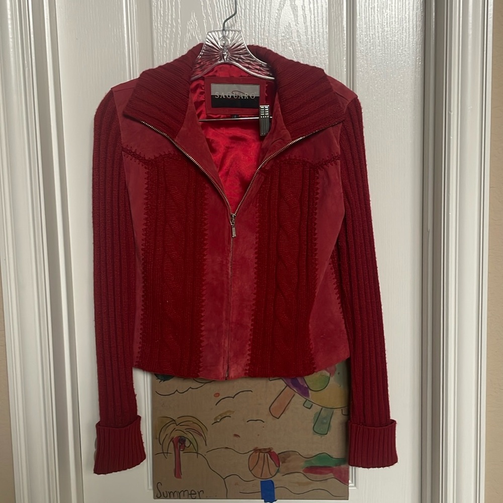 Vintage Saguaro red leather and sweater jacket size small